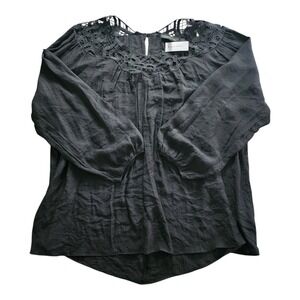 Lane Bryant Size‎ 26/28 Long-Sleeve Black Crepe Blouse Lace Yoke NWT Flowy Boho